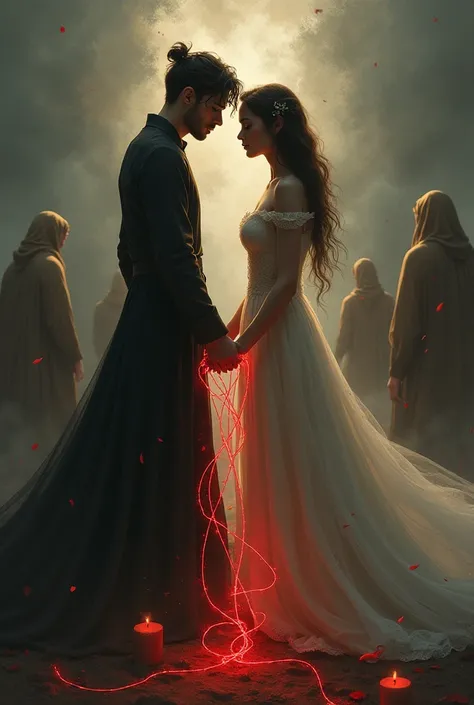 I need you to create an image about the end of an important love story, maybe including the famous myth of the red wirlwide of fate