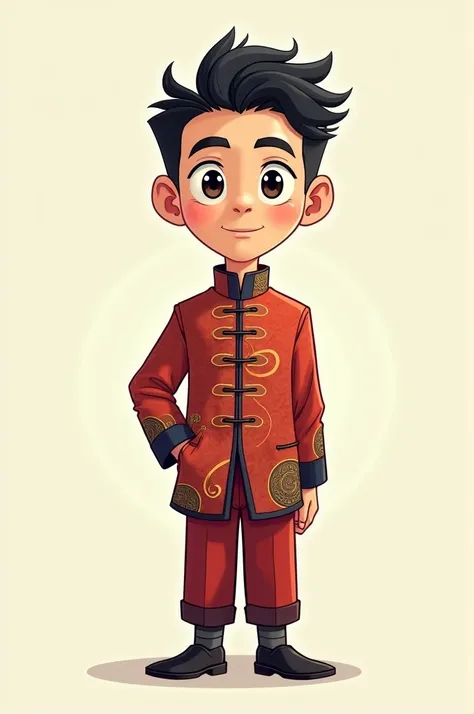 black haired man in Asian suit cartoon version 