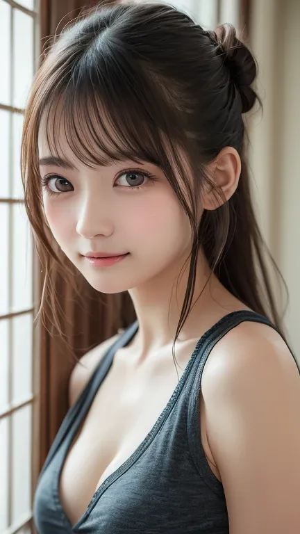 (8k，Highest quality，RAW Photos，超High resolution，High resolution，Attention to detail，Attention to detail，超High resolution)，(((Very beautiful girl)))，(Tank top:1.4)，Realistic atmosphere，Center image，pretty girl，Young Face，Baby Face，Japanese，beautiful girl，Ve...