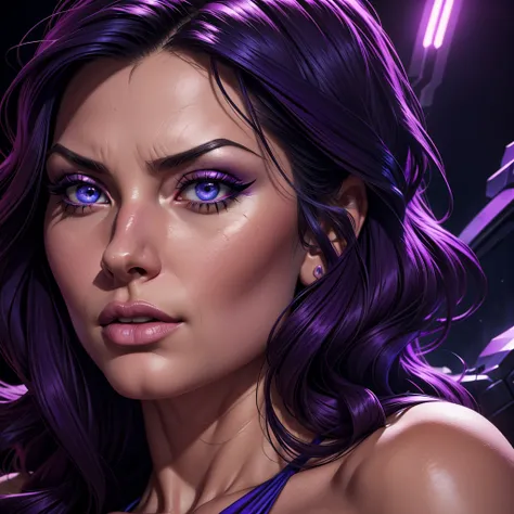 psylocke, x-men, sexy woman, purple bikini, closeup, beautiful detailed eyes, beautiful detailed lips, extremely detailed face, long eyelashes, detailed muscular body, perfect anatomy, highly detailed, (best quality,4k,8k,highres,masterpiece:1.2),ultra-det...