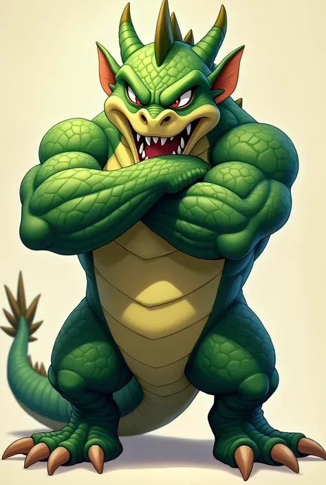 make an angry green animated dragon crossing his arms and you have a good physique
