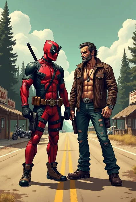 Deadpool and Logan as redneck biker buddies 