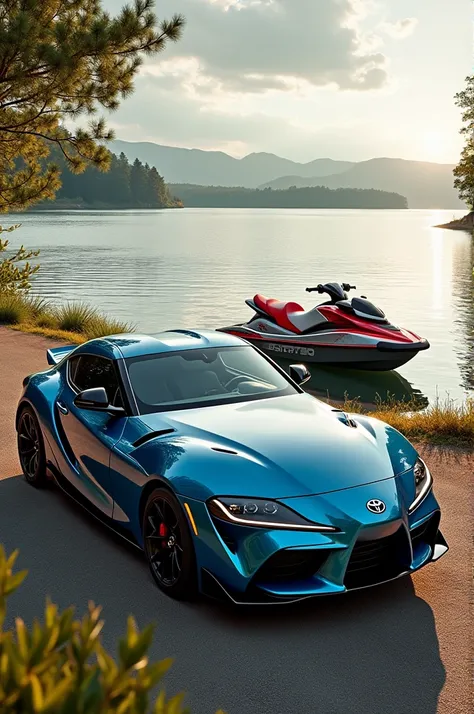 A Toyota Supra plus a jet ski
