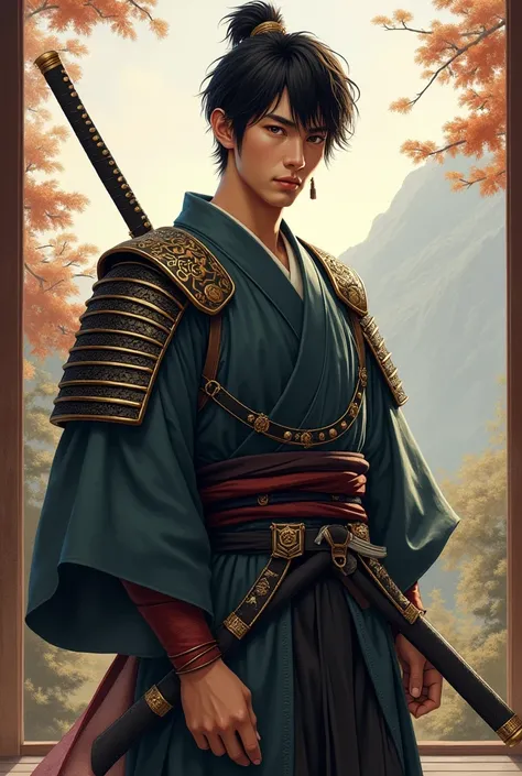 japanese warrior, guy boy, handsome , sexy , style samurai, 16 yenes old, photorealism