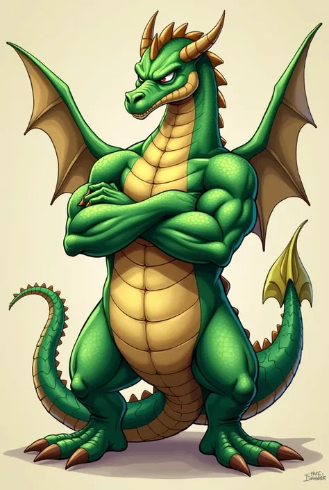 Make an angry animated green dragon crossing his arms and you have a good profile physique in cartoon mode but bad



