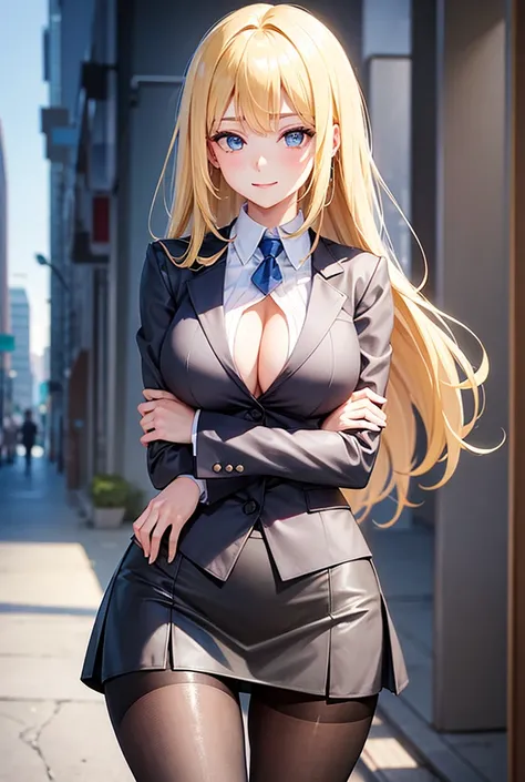 Anime style, super fine illustration, highly detailed, beautiful detailed, perfect detailed, super high quality image, static representation, gentle expression, happy expression, the pretty girl image, super stylish, 8k, pretty & perfect 1girl with blonde ...