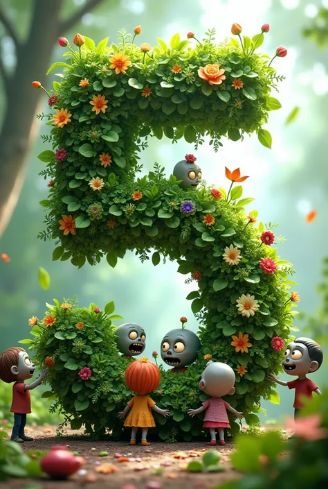 CREATE THE NUMBER 5 WITH PLANTS VERSUS ANIMATED ZOMBIES FOR  CHILDREN, TO MEET THEM AND PLAY WITH THEM.
