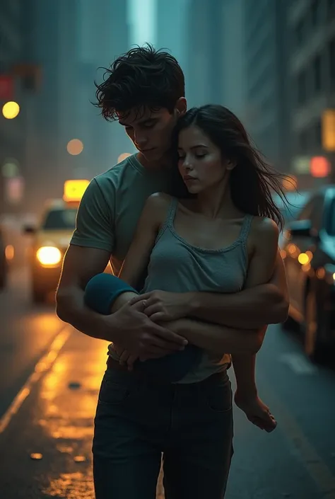 boy carrying a girl to a taxi