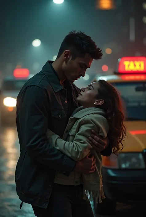 boy carrying a girl to a taxi