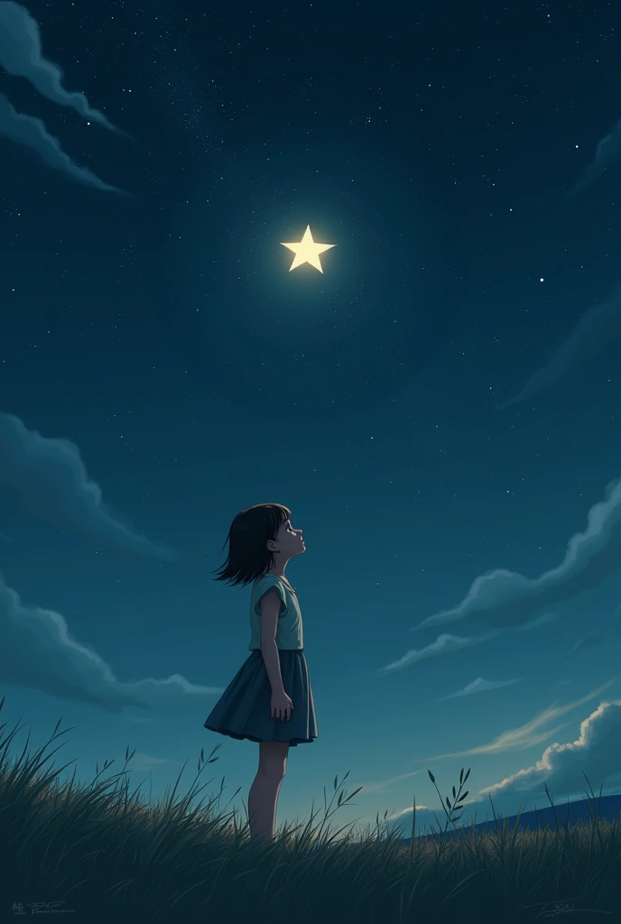 Girl looking at the sky and noticed that a star was sad 


