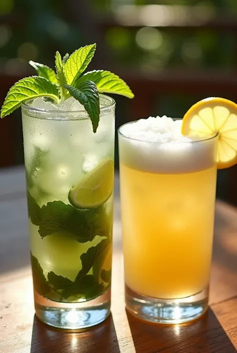 A picture of a mojito and pisco sour cocktail