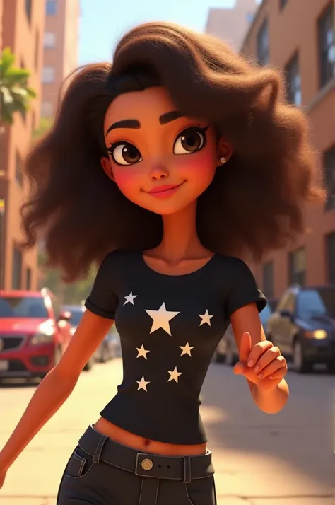 This animated character "Subway Surfers" would have an urban style and full of personality. Your hair is voluminous, with long defined curls, standing out as a striking feature. Her expression is confident and serene, reflecting a fearless attitude. She we...