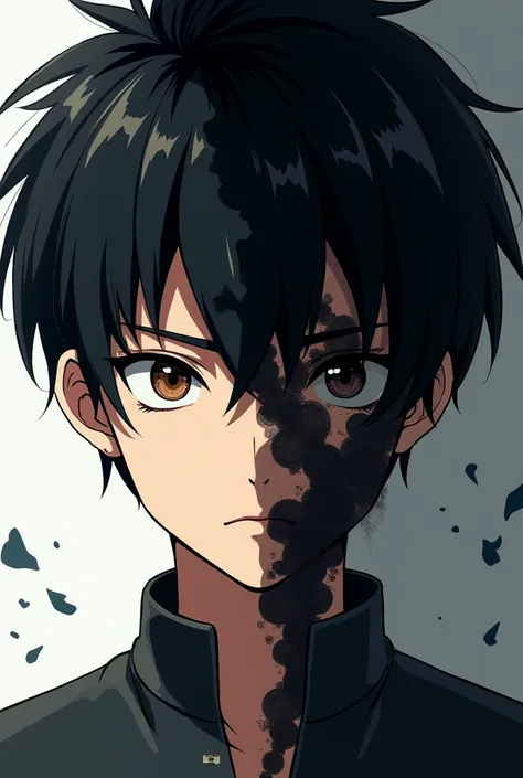 An anime cover where a young man with black hair is in front with his face half normal and the other half dominated by shadows..