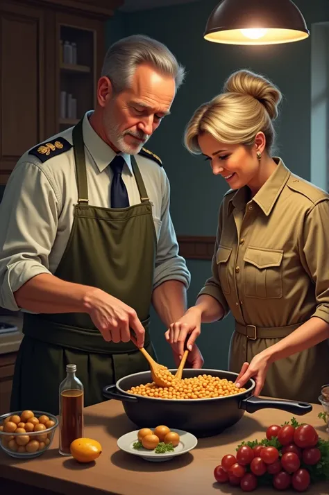 A colonel making beans with his wife 