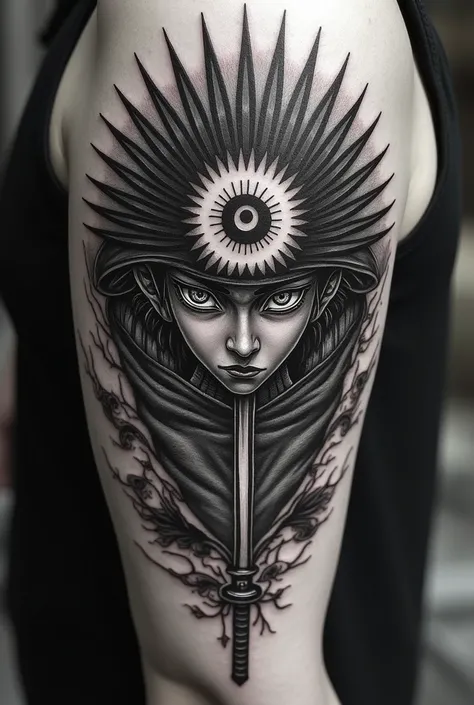 Samurai style madara style tattoo black and white