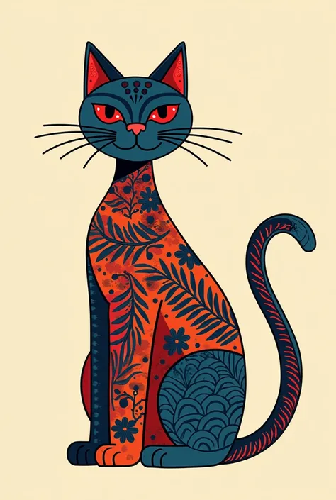 2D cat vector with *motif batik parang*, colorful, no background 