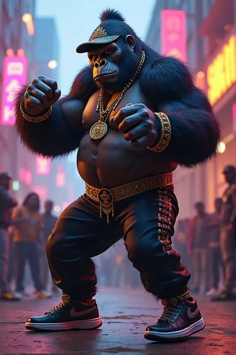 Make a muscular gorilla rapper dance drip