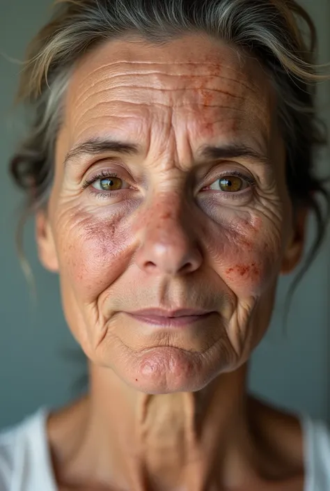 Woman with her face damaged by lack of skin care