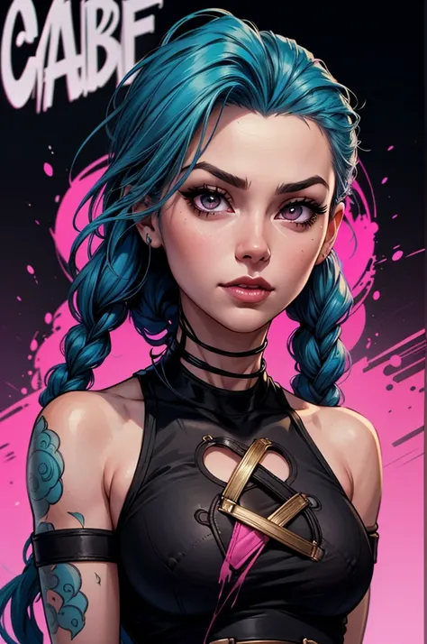 a woman with blue hair and a black shirt is standing in front of a pink background, lois van baarle and rossdraws, portrait of jinx from arcane, artgerm and lois van baarle, rossdraws 2. 0, rossdraws 1. 0, rossdraws 2. 5, artgerm and rossdraws, artgerm com...