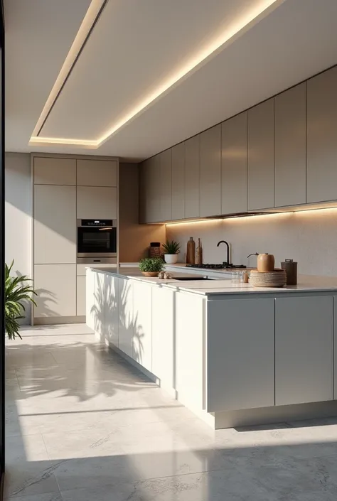 fitted kitchen , Modern , light colors, realistic 3D , ultra realistic render , luxury ,Gray floor ,8k, Brazilian Northeast 