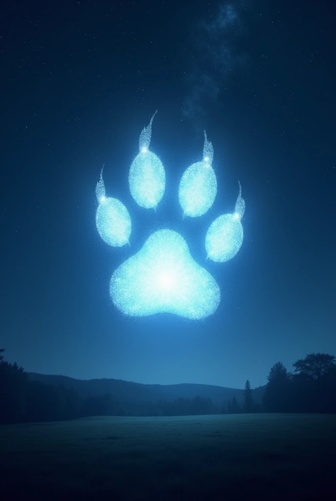 A dog paw print glowing in the sky