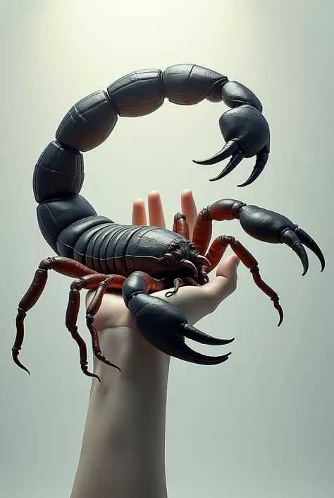 The image depicts a scorpion stinging a stylized arm
