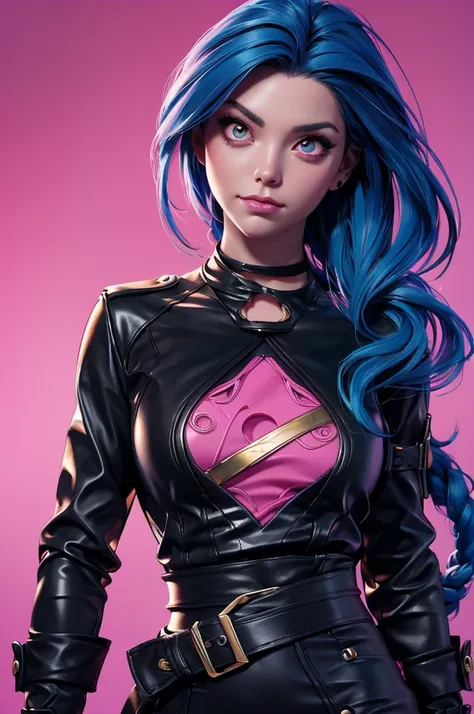 a woman with blue hair and a black shirt is standing in front of a pink background, lois van baarle and rossdraws, portrait of j...