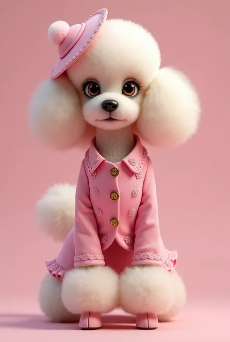 Poodle wearing pink dress suit