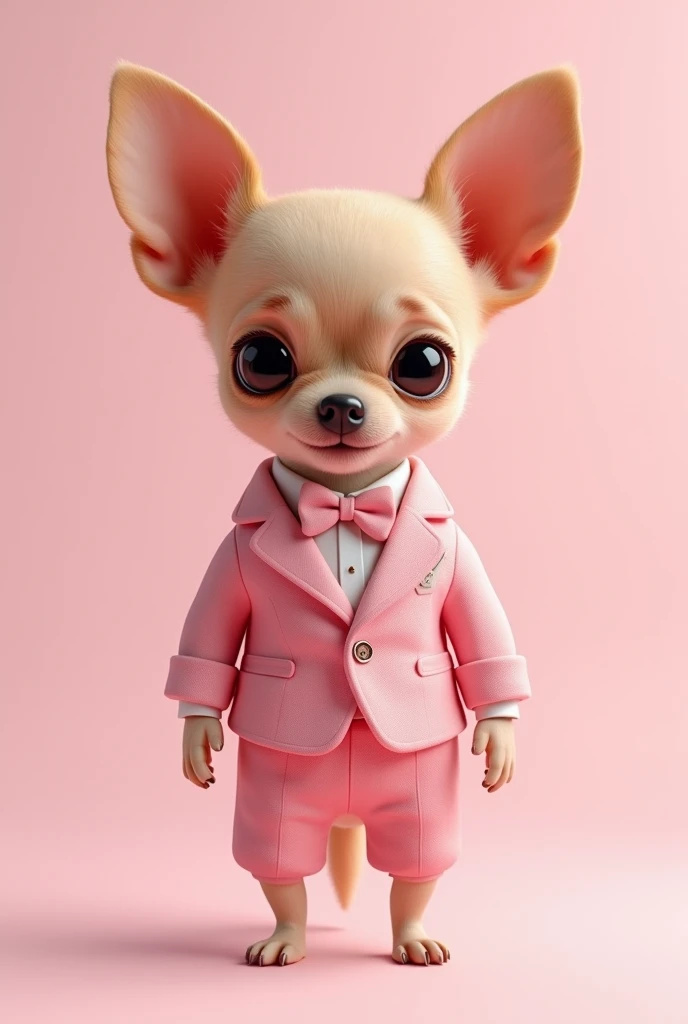 Chihuahua wearing pink dress suit