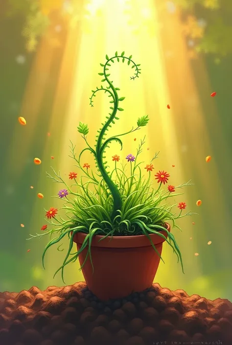 Clear! Imagine an image depicting a growing plant.. 

The plant is in a pot, y Sun brilla sobre ella. The sun symbolizes motivation, since it provides the energy necessary to grow. The flowerpot represents self-esteem, that supports the plant and provides ...