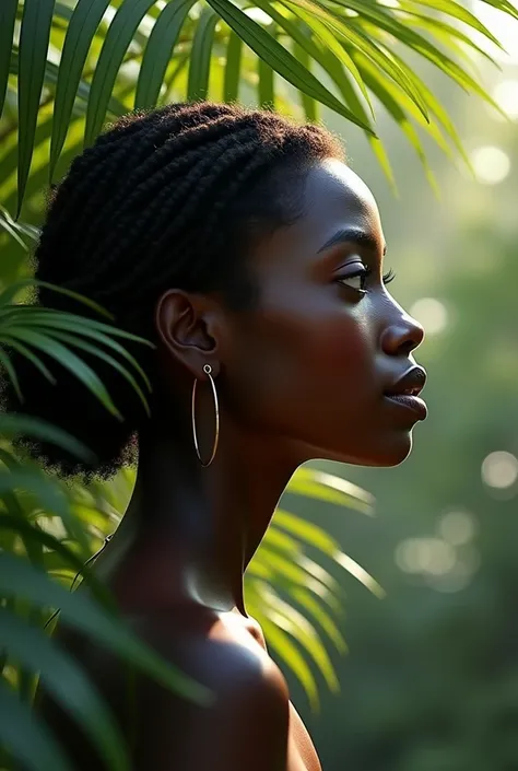 A babassu palm tree and a black woman&#39;s face in profile