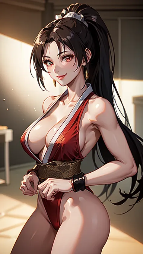 ((mai shiranui,ponytail:1.3)),upper body, looking at the audience,slim and sexy figure, the best quality, (8k), (4k),(masterpiec...