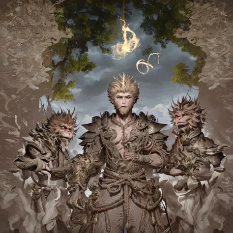 crée une scène épique et dynamique mettant en vedette sun wukong, le roi singe légendaire de la mythologie chinoise, dans une co...