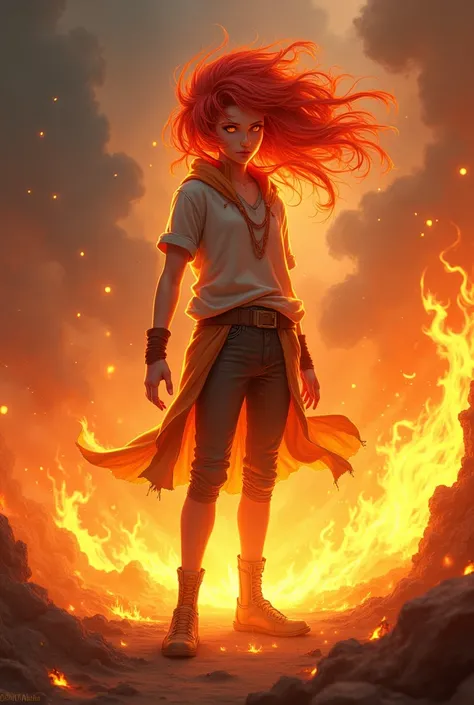 Young fire manipulating teenager with red hair