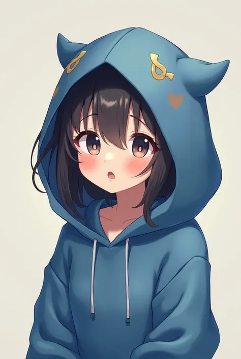 A girl with KIN  on blue hoodie is blushing