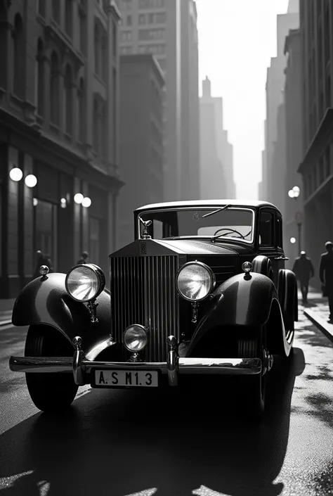 A rolls royce of old black and white era