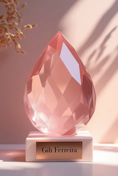 Rose crystal with plaque that says Gih Ferreira, Aesthetics and Well-being 