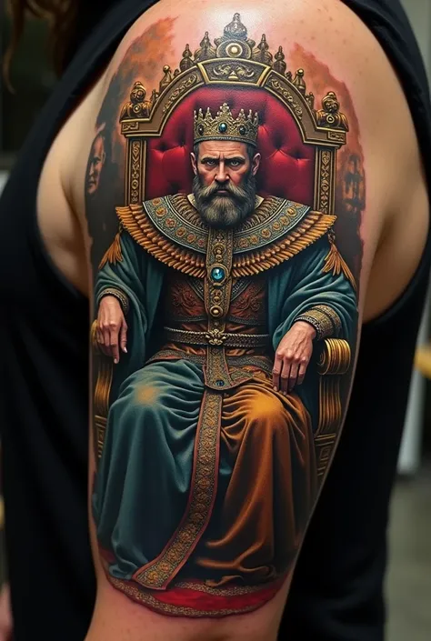 A tattoo of a king sitting on his throne 