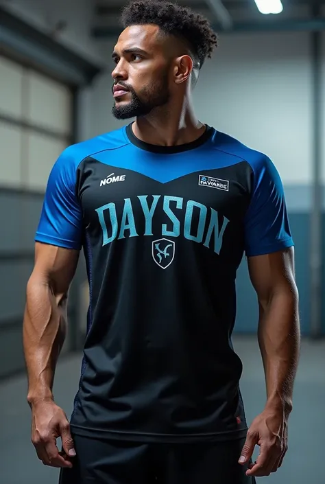 A personalized training shirt.
Nome dayson.
Shirt color black and blue

