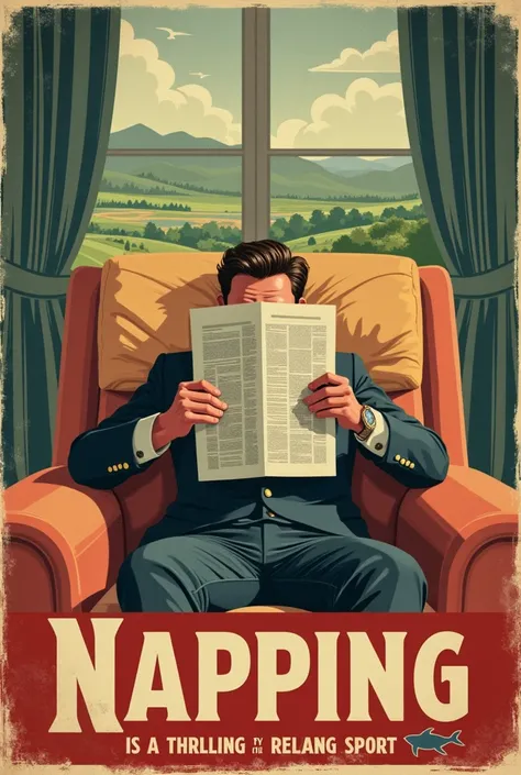 Napping is a Sport" in the style of Vintage Travel Poster