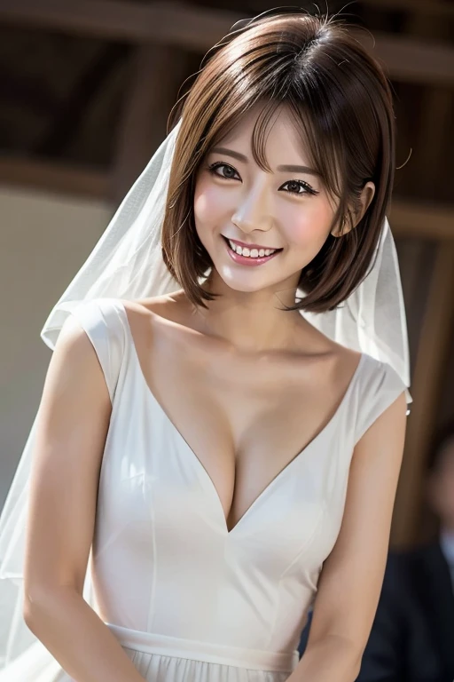 Japanese women　Orthodox beauty, cute, cute, 美Shii, smile, Yamato Nadeshiko, Ultra-realistic, More real, Real women, Looks like the real thing, From below, Just like him, Super Real, Bob, Upper Body　High resolution, god々Shii　nice　Wedding dress
