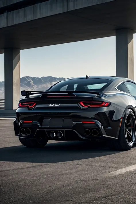 A sleek, modern 2020s muscle car with a low, aggressive stance. The car has wide, muscular wheel arches, large 20-inch alloy wheels, and a bold front grille with blacked-out accents. LED headlights are sharply designed, wrapping around the edges of the fro...