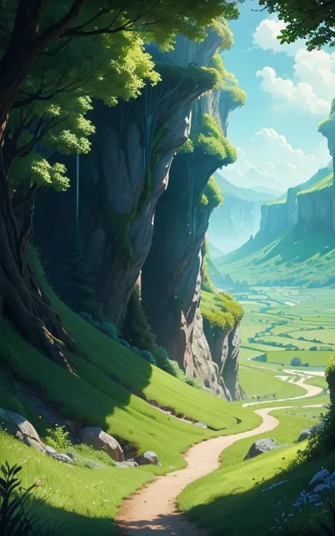 amidst a verdant landscape, where emerald fields meet the azure sky, eyes wander, Across vast expanses, and behold the depths where secrets lie..