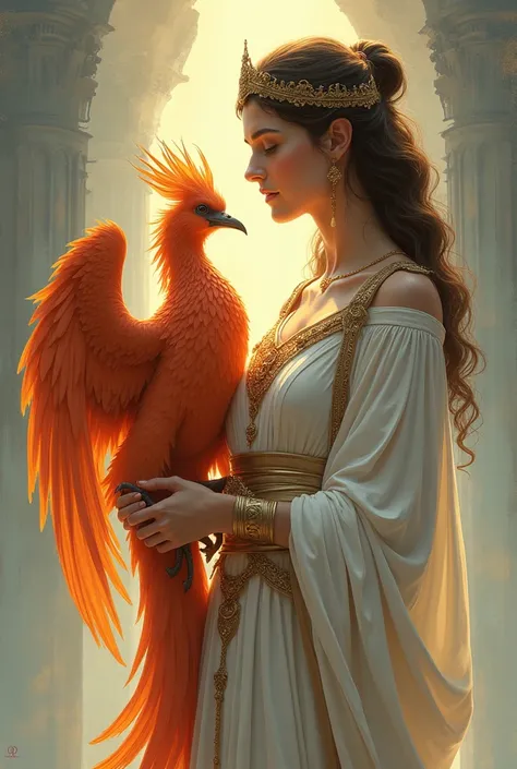 Goddess Themis with a phoenix in one of her arms in 2D