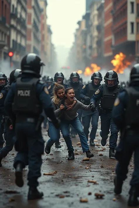 A police attack on a peaceful student protest, with police running over students from behind.