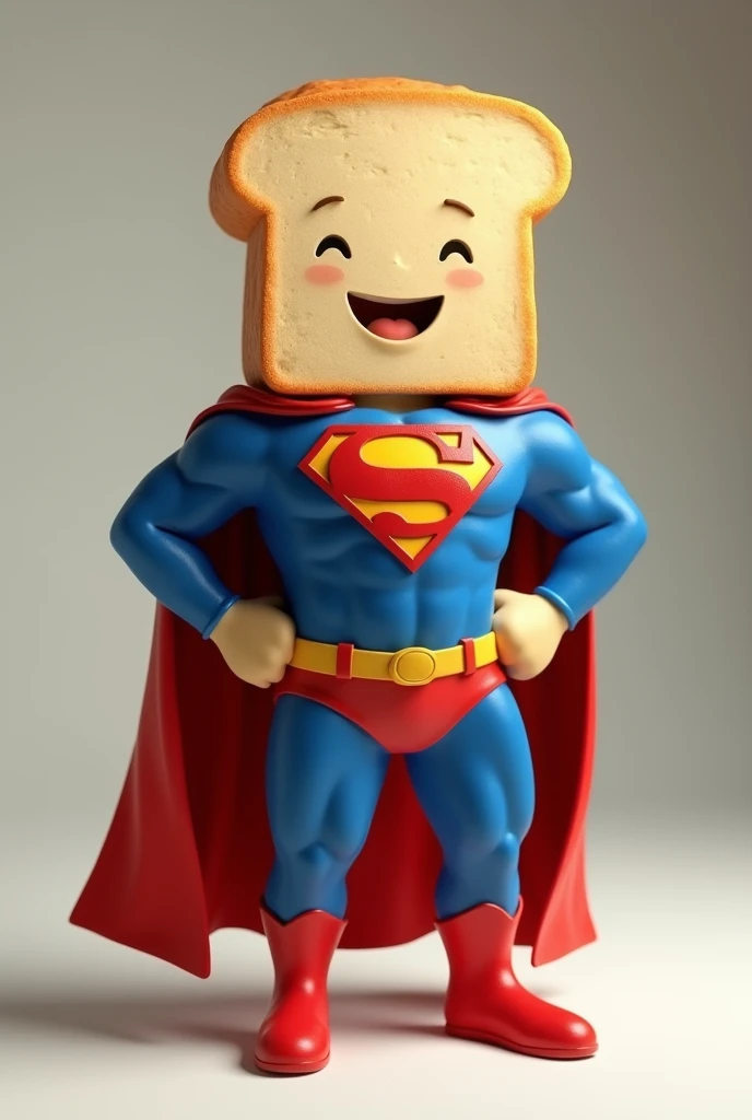 a loaf of bread in a superman suit, with hands on waist