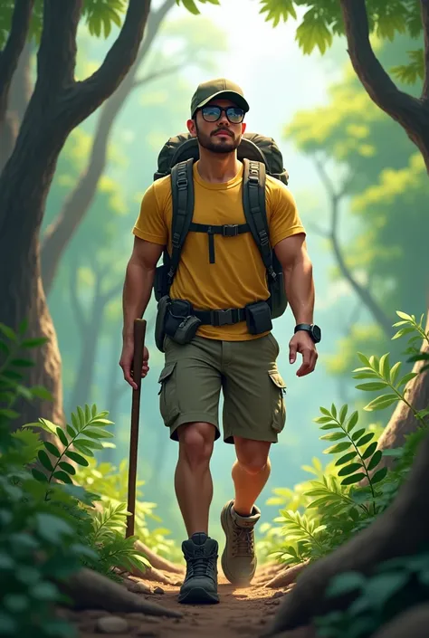 A malay man age 29-3 wear cap and glasses during hiking