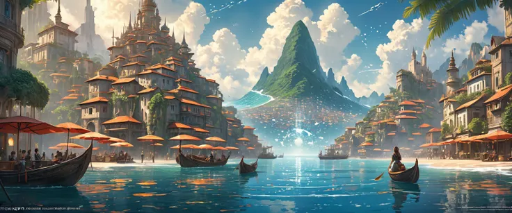 A Magical City Cradled In A Vast Vast Ocean. Official Art – An Award-Winning Digital Masterpiece In 4K Ultra HD, Extreme Detail And Intricate Realism. Symmetrical Face. This Concept Art Brought To Life By The Hands Of Artists Like Wlop & Artgerm In A Stunn...