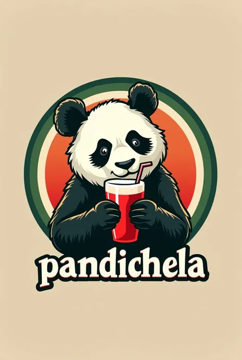 An image for a logo of a panda with a michelada-type beer with the caption "pandichela" with the predominant colors green, white and red arranged in a circle , give it more design