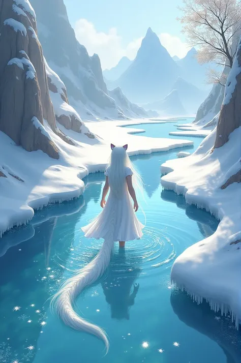 create the water path in avatar style, a navi in which she is an avatar of the snows, has fair skin, white hair and yellowish or purple eyes, their ears are smaller, She also has a tail that looks like it belongs to a snow leopard.